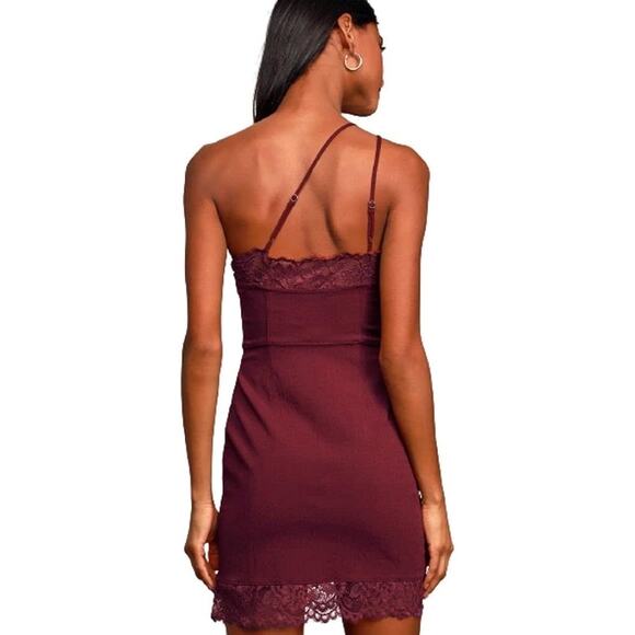Free People Premonitions Lace‎ Trim Bodycon Dress in Burgundy Size Small - Picture 5 of 10